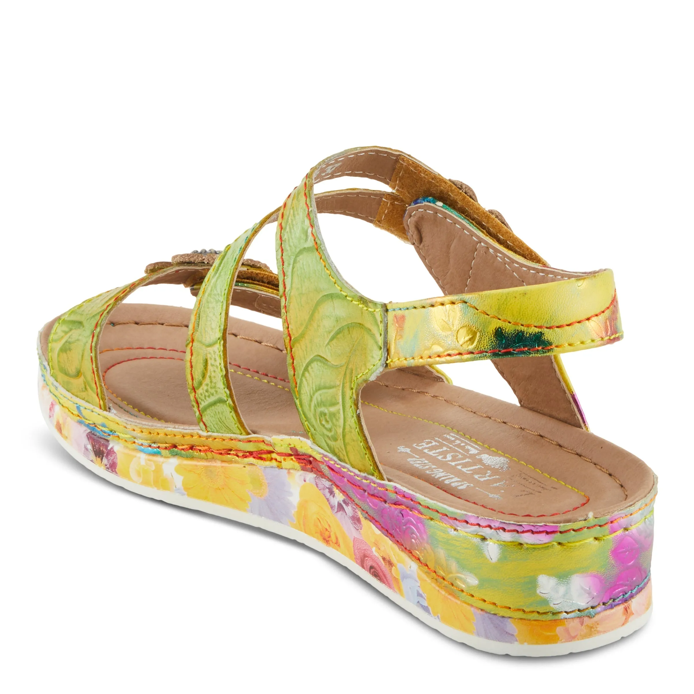 Spring Step Shoes  L'Artiste Calista Sandals Women’s Leather Floral Embellishments