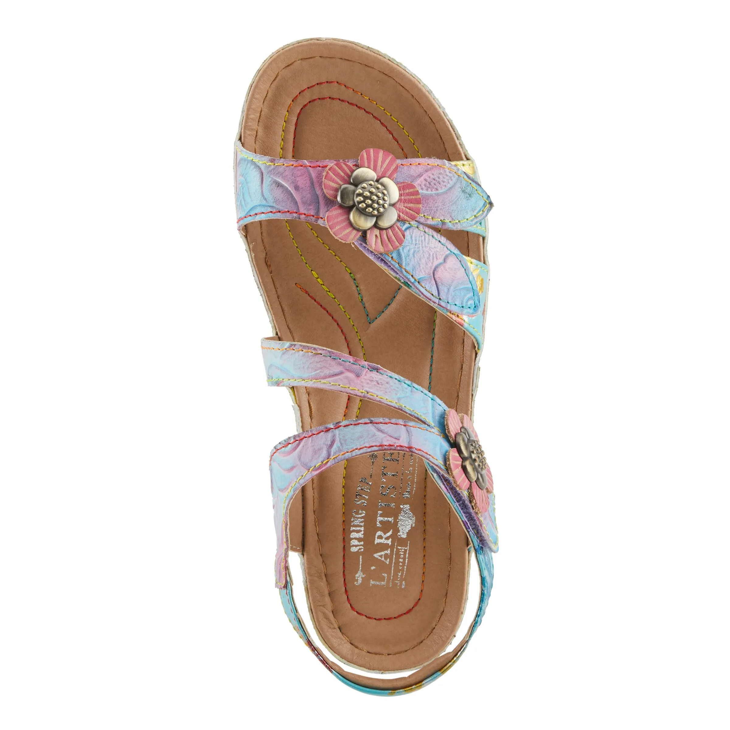 Spring Step Shoes  L'Artiste Calista Sandals Women’s Leather Floral Embellishments