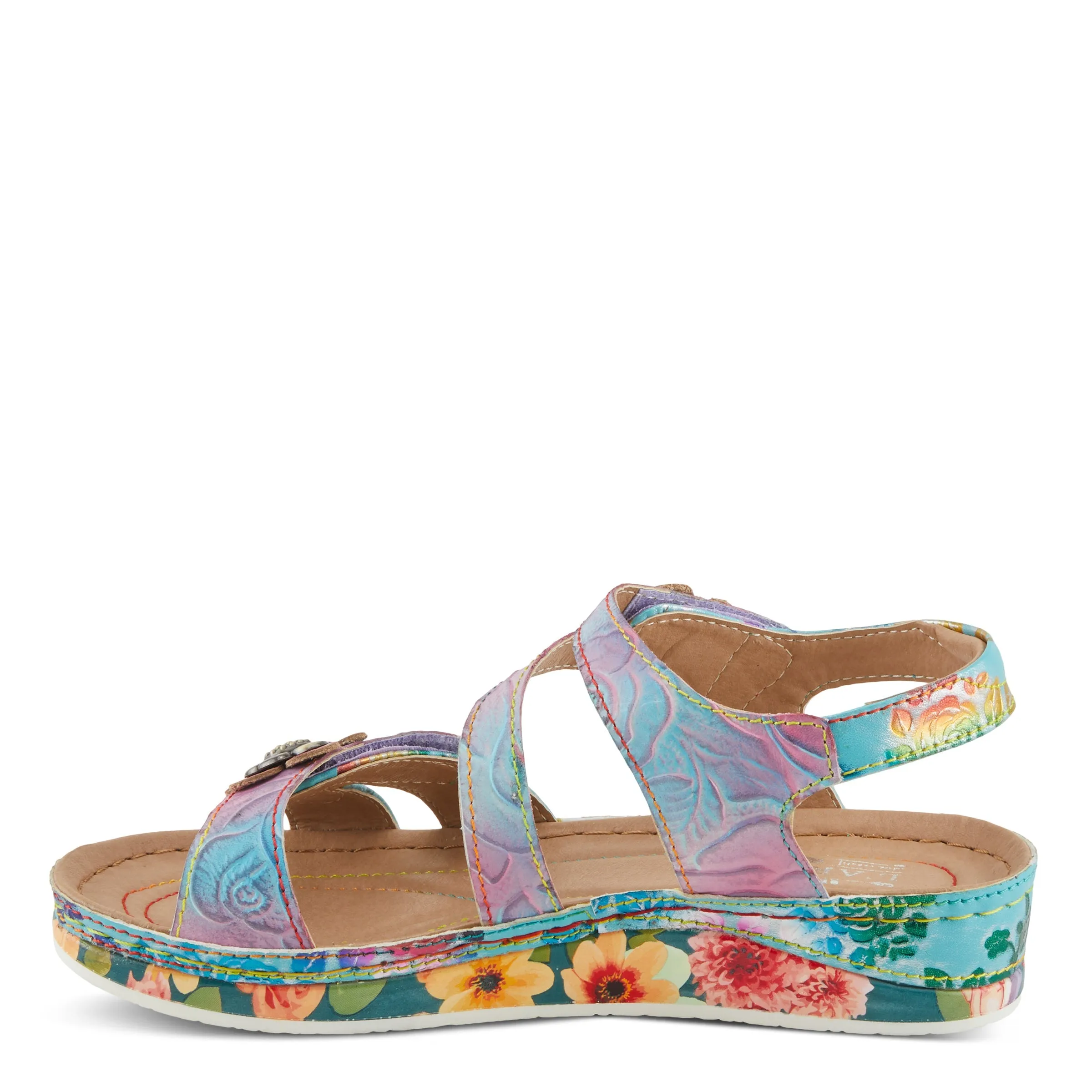 Spring Step Shoes  L'Artiste Calista Sandals Women’s Leather Floral Embellishments